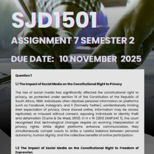 SJD1501 ASSIGNMENT 7 SEMESTER 2 2025 MEMO |DUE 10 NOVEMBER 2025|