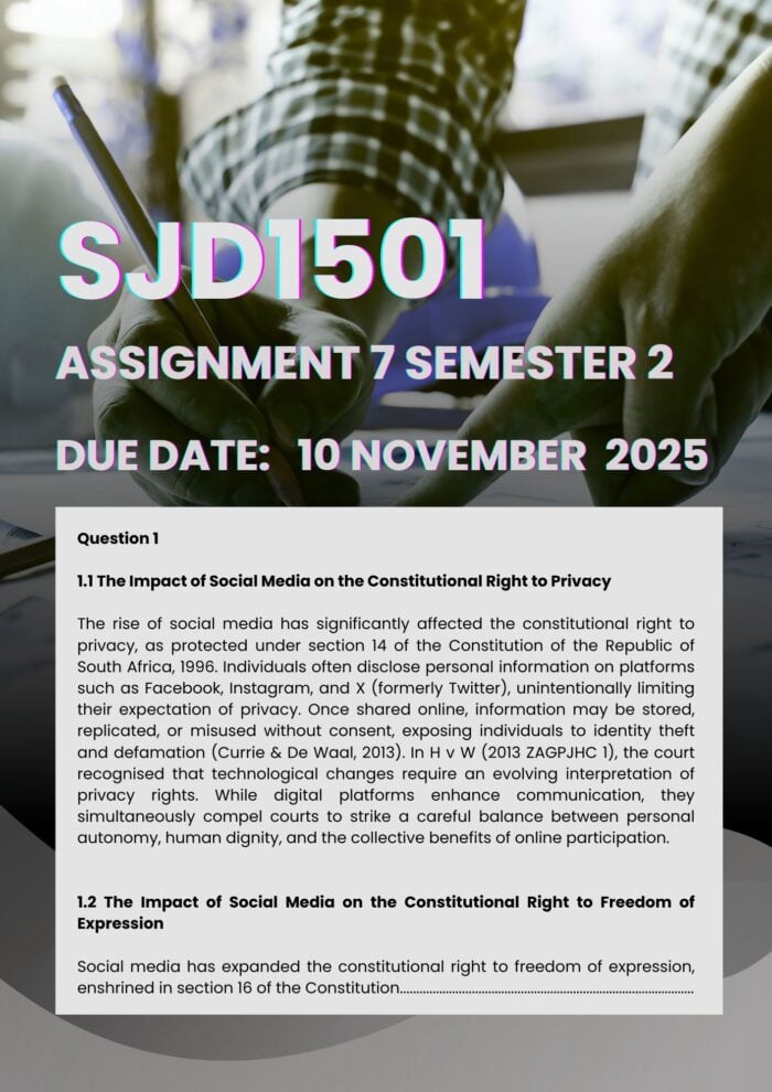 SJD1501 ASSIGNMENT 7 SEMESTER 2 2025 MEMO |DUE 10 NOVEMBER 2025|