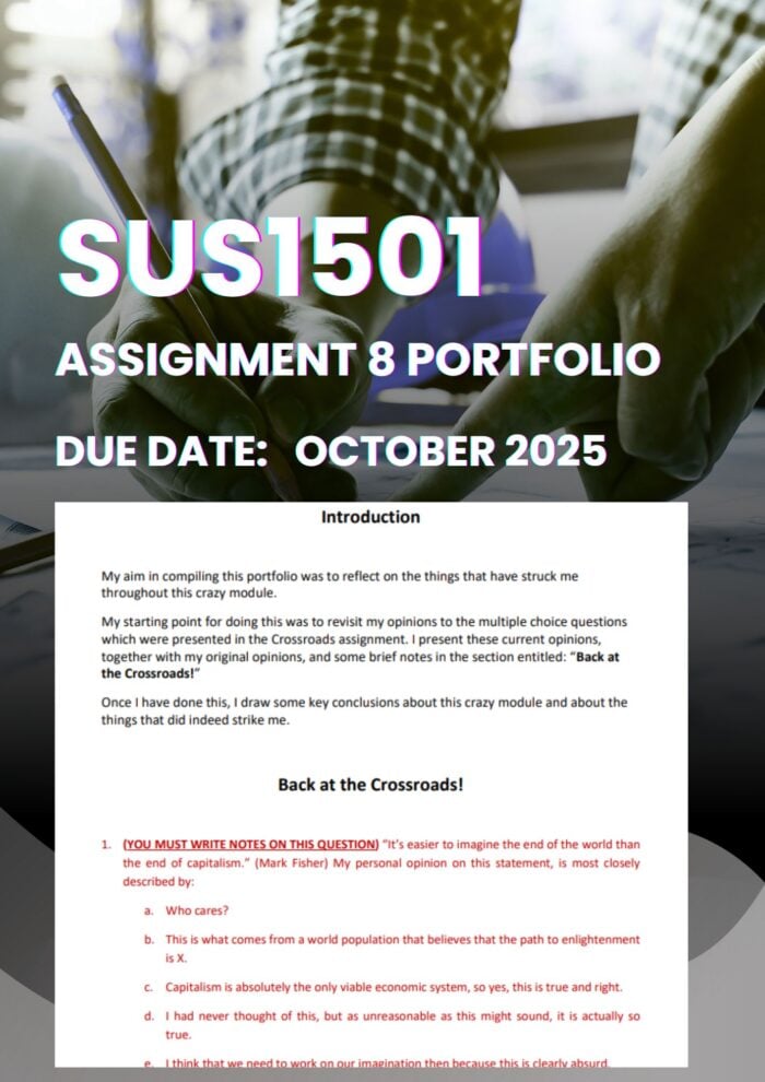 SUS1501 ASSIGNMENT 08 PORTFOLIO SEMESTER 2 2025 MEMO |DUE DATE OCTOBER 2025| ★★★★★