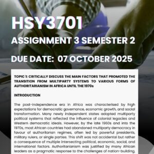 HSY3701 ASSIGNMENT 3 SEMESTER 2 2025 MEMO |DUE DATE 7 OCTOBER 2025| ★★★★★