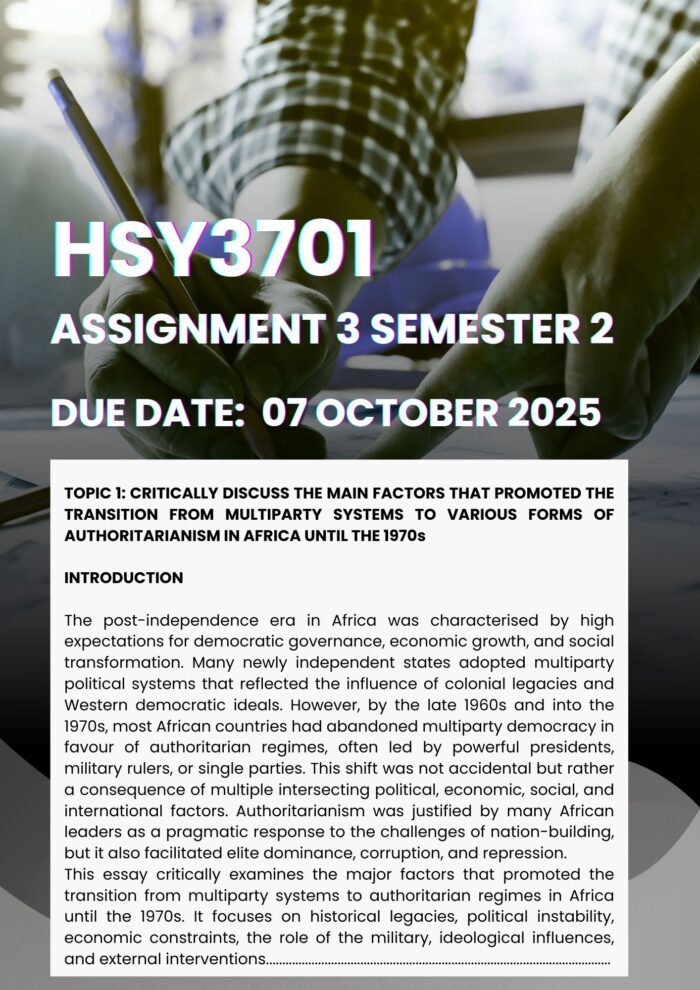 HSY3701 ASSIGNMENT 3 SEMESTER 2 2025 MEMO |DUE DATE 7 OCTOBER 2025| ★★★★★