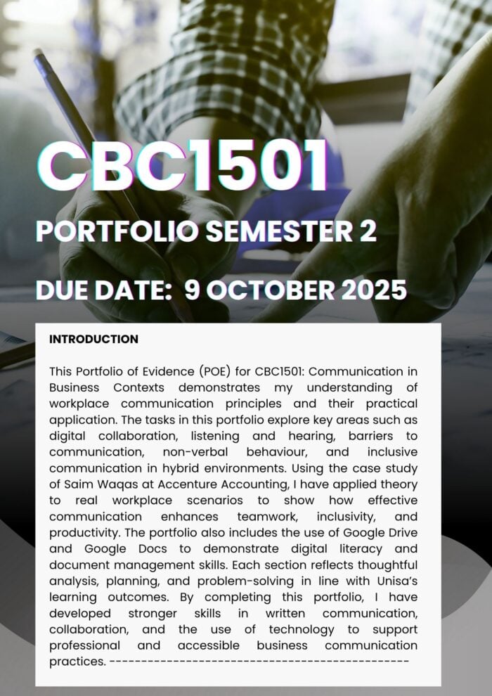 CBC1501 OCTOBER / NOVEMBER PORTFOLIO 2025 MEMO |DUE 9 OCTOBER 2025| ★★★★★
