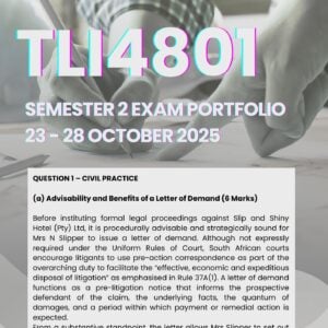 TLI4801 OCTOBER / NOVEMBER EXAM PORTFOLIO 2025 MEMO |DUE DATE 28 OCTOBER 2025| ____