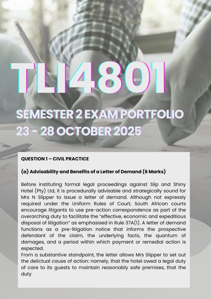 TLI4801 OCTOBER / NOVEMBER EXAM PORTFOLIO 2025 MEMO |DUE DATE 28 OCTOBER 2025| ____