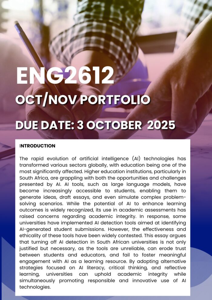 ENG2612 OCT / NOV PORTFOLIO 2025 MEMO |DUE 3 OCTOBER 2025|