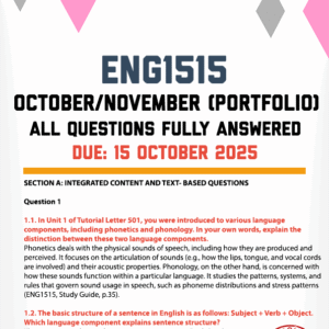 ENG1515 OCTOBER/NOVEMBER (PORTFOLIO) 2025 - TWO ESSAYS PROVIDED (DUE 15 OCTOBER 2025)