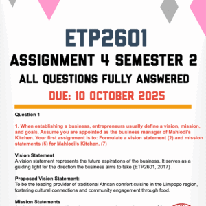 ETP2601 ASSIGNMENT 4 SEMESTER 2 2025 - FULLY ANSWERED (DUE 10 OCTOBER 2025)