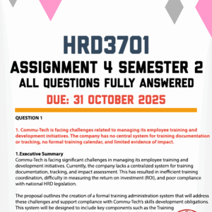 HRD3701 ASSIGNMENT 4 SEMESTER 2 2025 - FULLY ANSWERED (DUE 31 OCTOBER 2025)