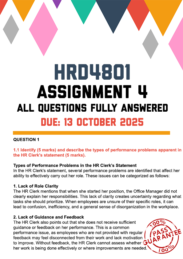 HRD4801 ASSIGNMENT 4 2025 - FULLY ANSWERED (DUE 13 OCTOBER 2025)