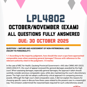 LPL4802 OCTOBER/NOVEMBER (EXAM) 2025 - FULLY ANSWERED (DUE 30 OCTOBER 2025)
