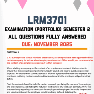 LRM3701 EXAM (PORTFOLIO) SEMESTER 2 2025 - FULLY ANSWERED (DUE NOVEMBER 2025)