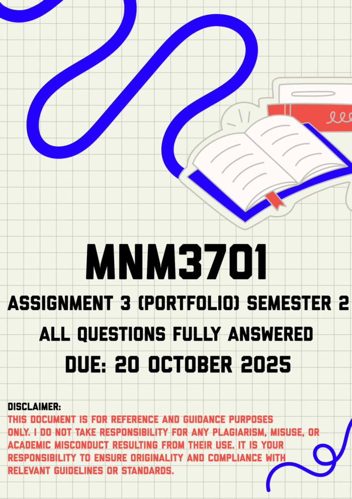 MNM3701 Assignment 3 (Portfolio) Semester 2 Memo | Due 20 October 2025