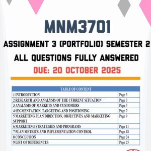 MNM3701 ASSIGNMENT 3 (PORTFOLIO) SEMESTER 2 2025 - FULLY ANSWERED (DUE 20 OCTOBER 2025)