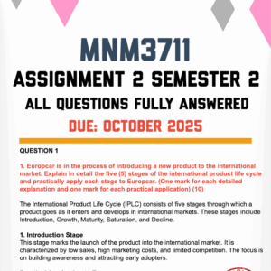 MNM3711 ASSIGNMENT 2 SEMESTER 2 2025 - FULLY ANSWERED (DUE OCTOBER 2025)