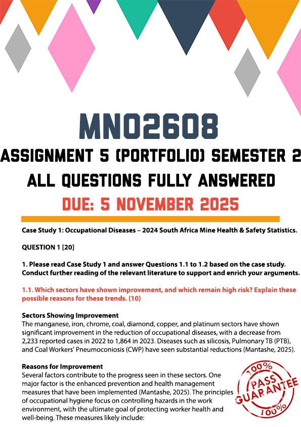MNO2608 ASSIGNMENT 5 (PORTFOLIO) SEMESTER 2 2025 - FULLY ANSWERED (DUE 5 NOVEMBER 2025)