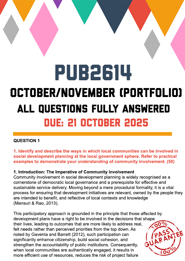 PUB2614 OCTOBER/NOVEMBER (PORTFOLIO) 2025 - FULLY ANSWERED (DUE 21 OCTOBER 2025)