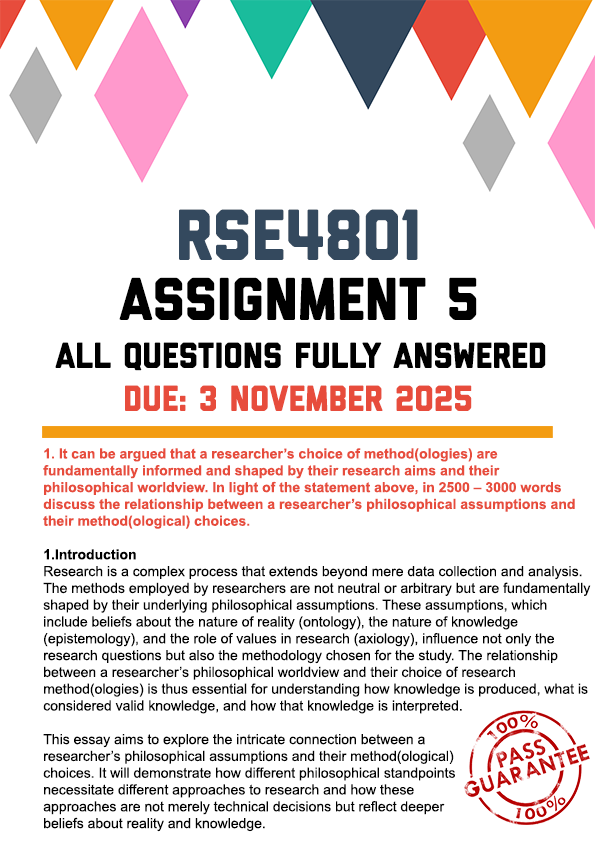 RSE4801 ASSIGNMENT 5 2025 - FULLY ANSWERED (DUE 3 NOVEMBER 2025)