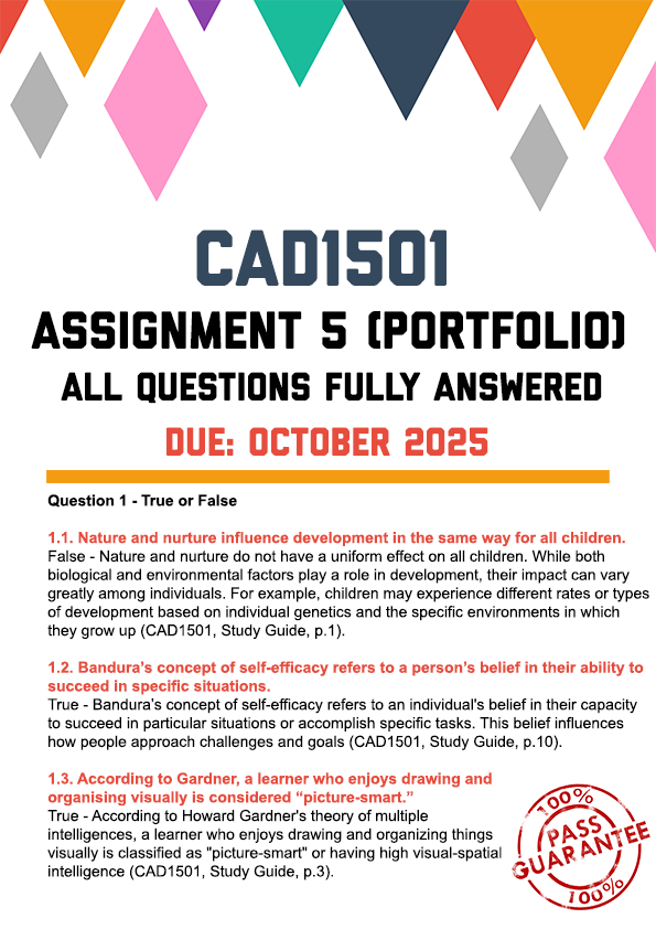 CAD1501 ASSIGNMENT 5 (PORTFOLIO) 2025 - FULLY ANSWERED (DUE OCTOBER 2025)