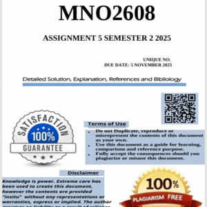 MNO2608 Assignment 5 (COMPLETE ANSWERS) Semester 2 2025 - Due 5 November 2025