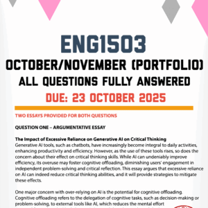 ENG1503 OCTOBER/NOVEMBER (PORTFOLIO) 2025 - TWO ESSAYS PROVIDED FOR BOTH QUESTIONS (DUE 23 OCTOBER 2025)