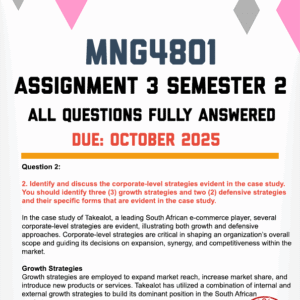 MNG4801 ASSIGNMENT 3 SEMESTER 2 2025 - FULLY ANSWERED (DUE OCTOBER 2025)