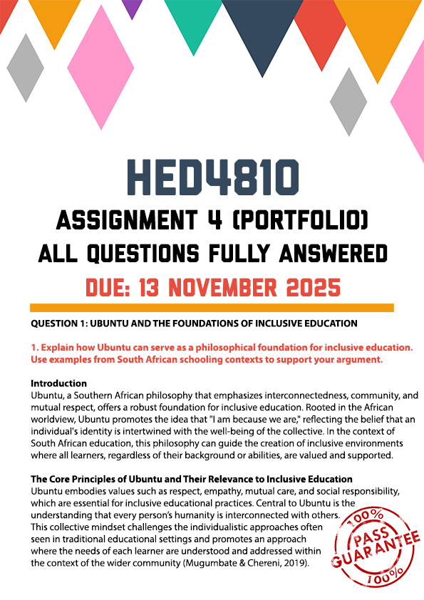 HED4810 ASSIGNMENT 4 (PORTFOLIO) 2025 - FULLY ANSWERED (DUE 13 NOVEMBER 2025)