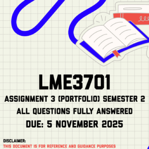 LME3701 Assignment 3 (Portfolio) Semester 2 Memo | Due 5 November 2025