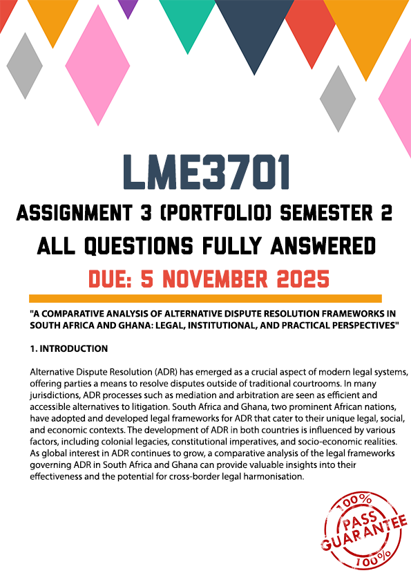 LME3701 ASSIGNMENT 3 (PORTFOLIO) SEMESTER 2 2025 - FULLY ANSWERED (DUE 5 NOVEMBER 2025)