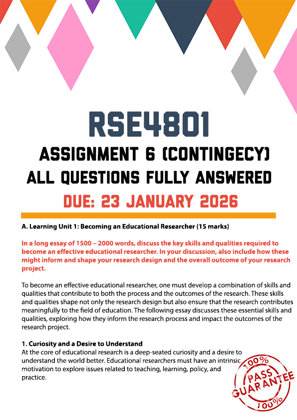 RSE4801 ASSIGNMENT 6 (CONTINGENCY) 2026 - FULLY ANSWERED (DUE 23 JANUARY 2026)