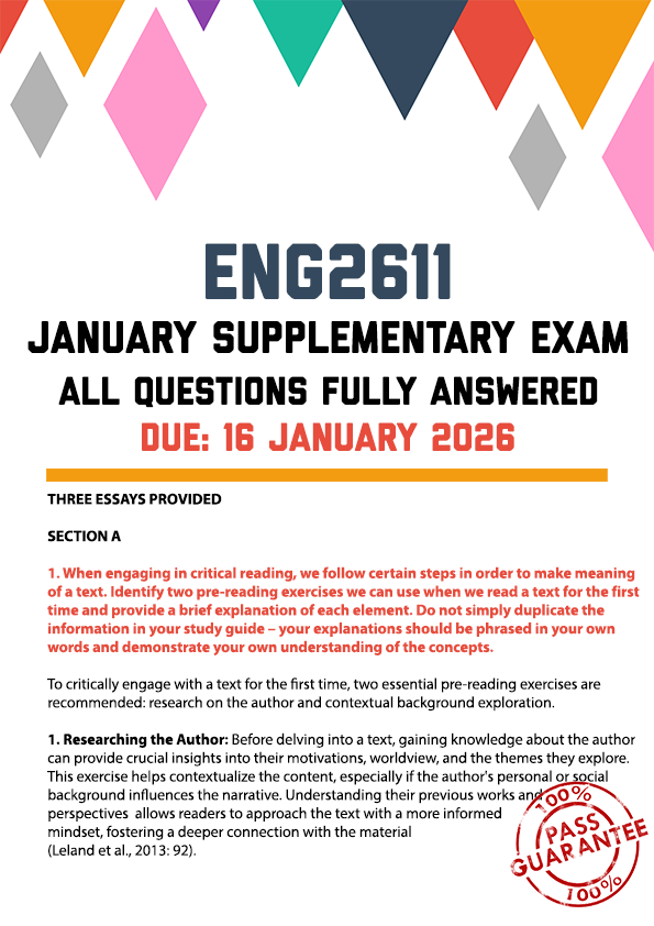 ENG2611 JANUARY/FEBRUARY SUPPLEMENTARY EXAM 2026 - THREE ESSAYS PROVIDED (DUE 16 JANUARY 2026)