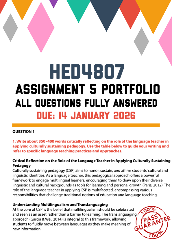HED4807 ASSIGNMENT 5 (PORTFOLIO) 2026 - FULLY ANSWERED (DUE 14 JANUARY 2026)
