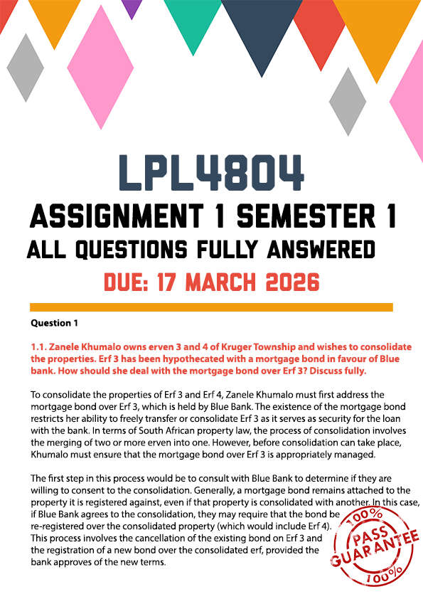 LPL4804 ASSIGNMENT 1 SEMESTER 1 2026 - FULLY ANSWERED (DUE 17 MARCH 2026)