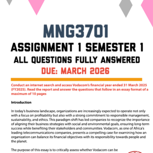 MNG3701 ASSIGNMENT 1 SEMESTER 1 2026 - FULLY ANSWERED (DUE MARCH 2026)