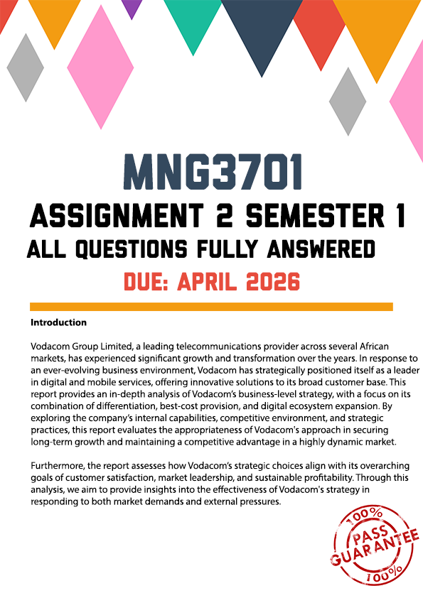 MNG3701 ASSIGNMENT 2 SEMESTER 1 2026 - FULLY ANSWERED (DUE APRIL 2026)