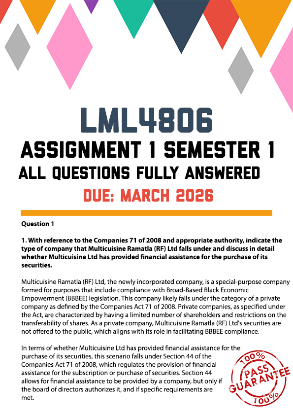 LML4806 ASSIGNMENT 1 SEMESTER 1 2026 - FULLY ANSWERED (DUE MARCH 2026)