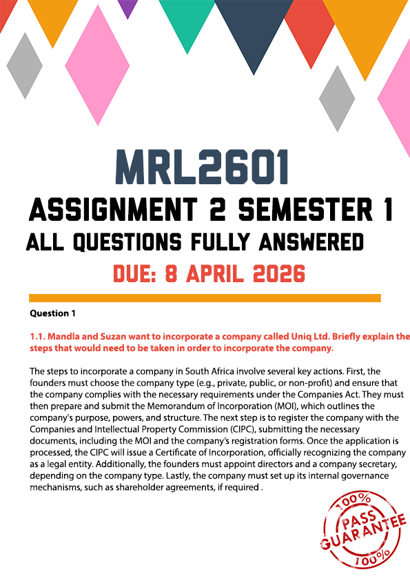 MRL2601 ASSIGNMENT 2 SEMESTER 1 2026 - FULLY ANSWERED (DUE 8 APRIL 2026)