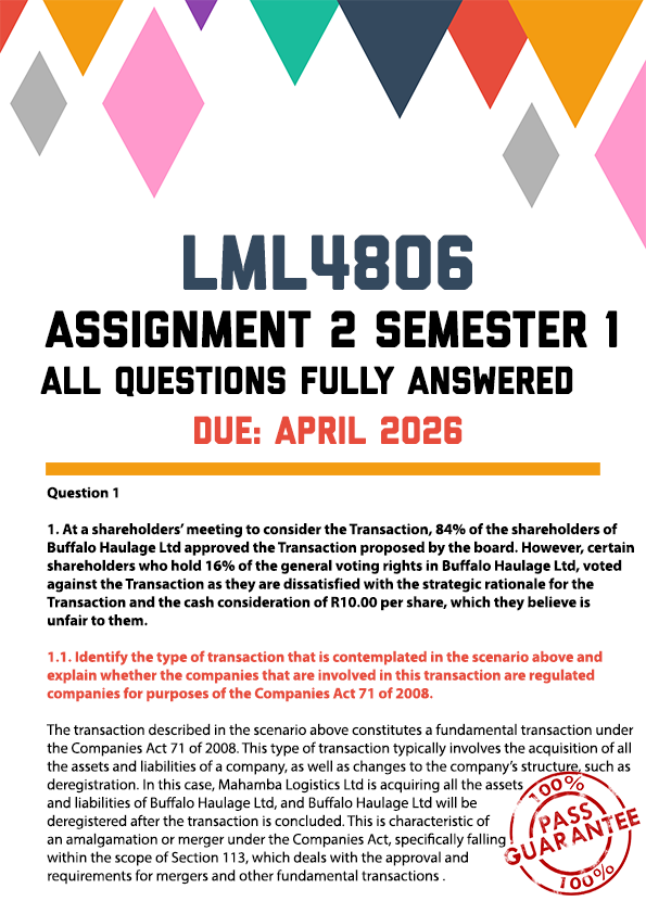 LML4806 ASSIGNMENT 2 SEMESTER 1 2026 - FULLY ANSWERED (DUE APRIL 2026)