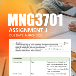 MNG3701 Assignment 1 Semester 1 2026 Due March 2026