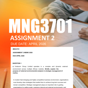 MNG3701 Assignment 2 Semester 1 2026 - Due April 2026