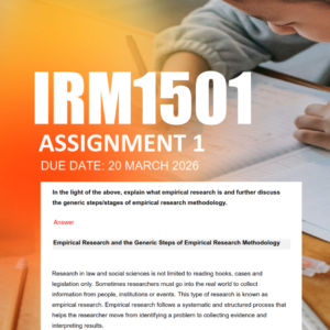 IRM1501 Assignment 1 Semester 1 2026 Due 20 March 2026