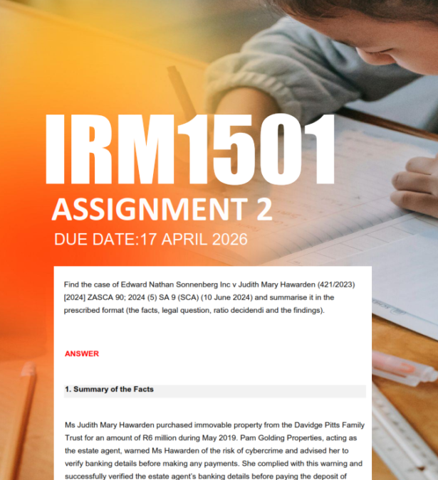 IRM1501 Assignment 2 Semester 1 2026 - 17 April 2026 - StudyPass