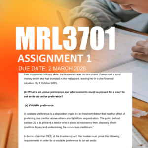 MRL3701 Assignment 1 Semester 1 2026 - Due 2 March 2026
