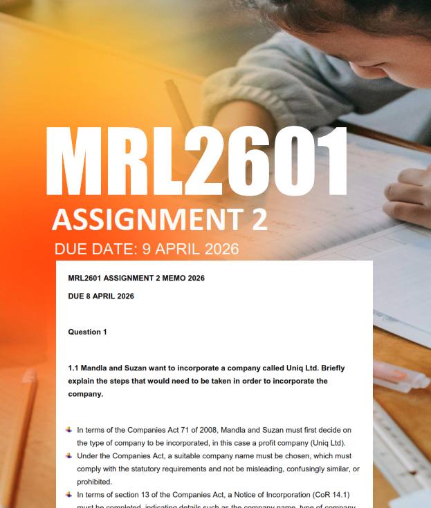 MRL2601 Assignment 2 Semester 1 2026 - Due 9 April 2026