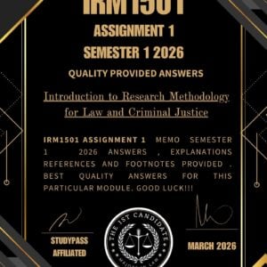 IRM1501 ASSIGNMENT 1 SEMESTER 1 2026 _ DUE DATE 20 MARCH 2026 /100% TRUSTED ANSWERS, REFERENCES AND EXPLANATIONS/