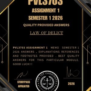 PVL3703ASSIGNMENT 1 SEMESTER 1 2026 _ DUE DATE 2026 /100% TRUSTED ANSWERS, REFERENCES AND EXPLANATIONS/