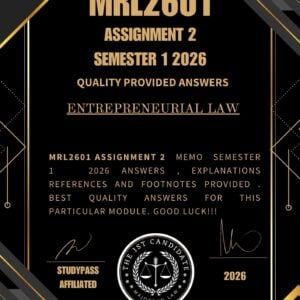 MRL2601 ASSIGNMENT 2 SEMESTER 1 2026 _ DUE DATE 2026 /100% TRUSTED ANSWERS, REFERENCES AND EXPLANATIONS/