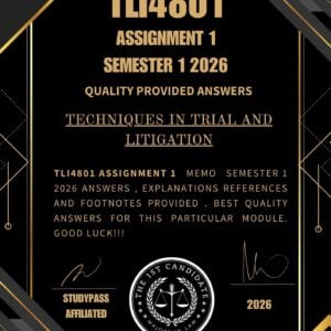 TLI4801 ASSIGNMENT 1 SEMESTER 1 2026 _ DUE DATE 16 MARCH 2026 /100% TRUSTED ANSWERS, REFERENCES AND EXPLANATIONS/