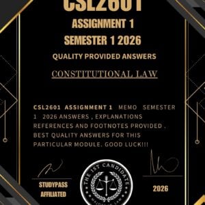 CSL2601 ASSIGNMENT 1 SEMESTER 1 2026 _ DUE DATE MARCH 2026 /100% TRUSTED ANSWERS, REFERENCES AND EXPLANATIONS/