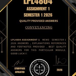 LPL4804 ASSIGNMENT 1 SEMESTER 1 2026 _ DUE DATE MARCH 2026 /100% TRUSTED ANSWERS, REFERENCES AND EXPLANATIONS/