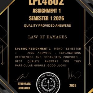 LPL4802 ASSIGNMENT 1 SEMESTER 1 2026 _ DUE DATE MARCH 2026 /100% TRUSTED ANSWERS, REFERENCES AND EXPLANATIONS/